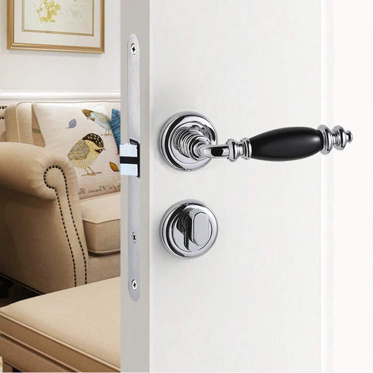 poignée de porte porcelaine noire chromée – modèle intérieur vintage silencieux
