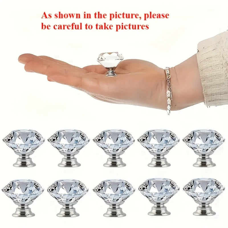 Bouton de Meuble Diamant Transparent, Base Chromée, Lot de 10 ou 20, vue 4