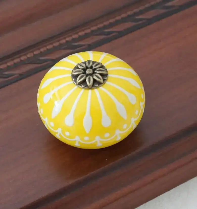 Bouton de Meuble Rond en Céramique Peinte, Motif Rayonnant, Six Couleurs, vue 7