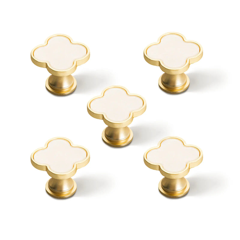 Bouton de Meuble Trèfle en Laiton Doré et Blanc, Lot de 1 ou 5, vue 5