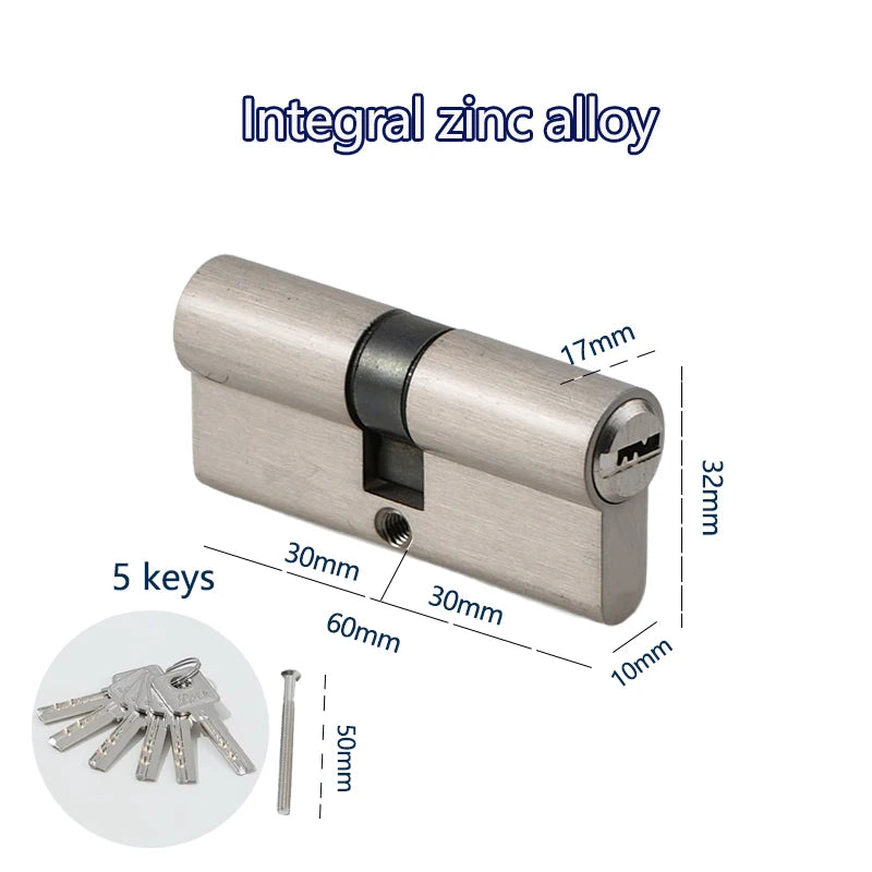 Cylindre de Porte Européen Double Entrée, Zamak Brossé, 60 à 90 mm, 5 Clés, vue 6