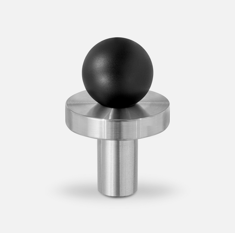 Bouton de Meuble Boule Noire Mate sur Disque Chrome Brossé, 30 mm