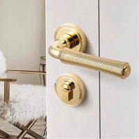 Poignée de Porte Intérieure Dorée Brillante, Béquille Striée en Zinc, vue 5