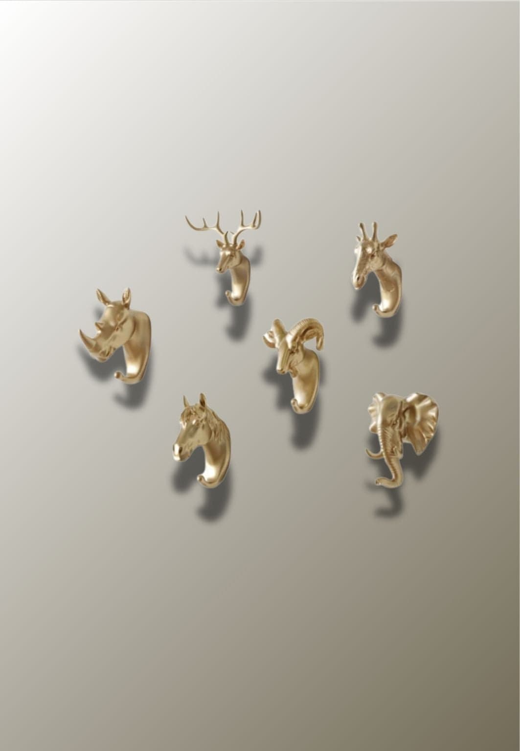 Patère Murale Têtes d'Animaux Dorées, Lot de 6 Crochets