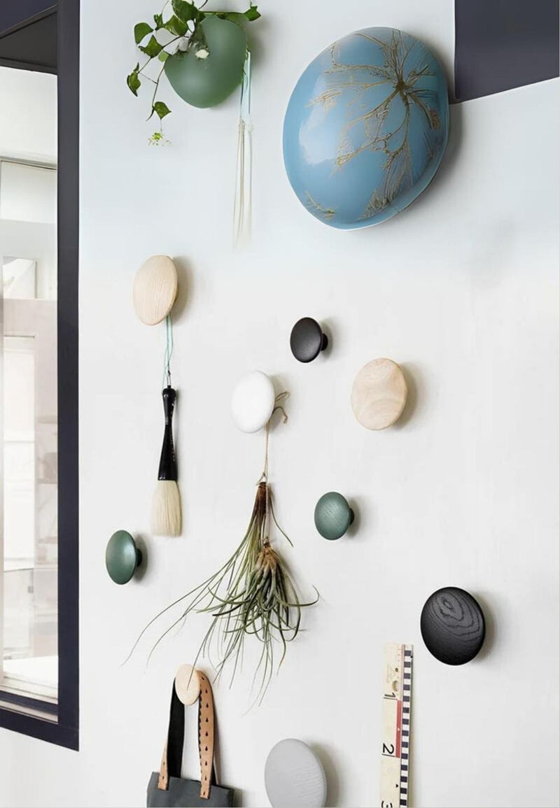 Patère Murale Ronde en Bois Jaune, Disque de 6,5 à 17 cm, vue 2