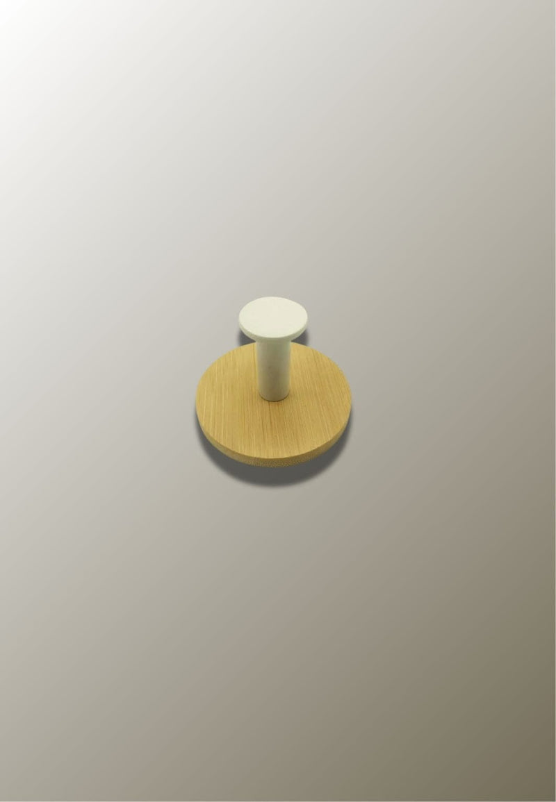 Patère Murale Ronde en Bois de Bambou, Crochet Blanc Sans Perçage