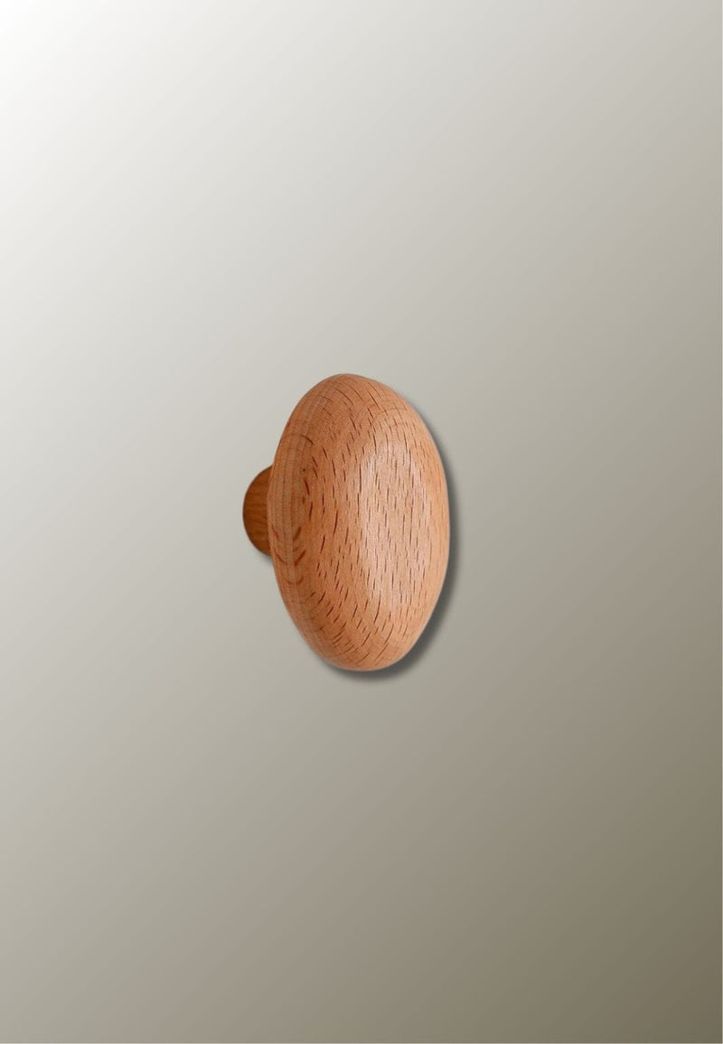 Patère Murale Champignon Allongé en Bois Clair, 6 x 4 cm
