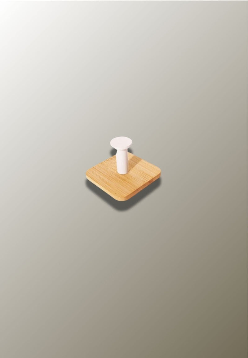 Patère Murale Carrée en Bois de Bambou, Crochet Blanc Sans Perçage