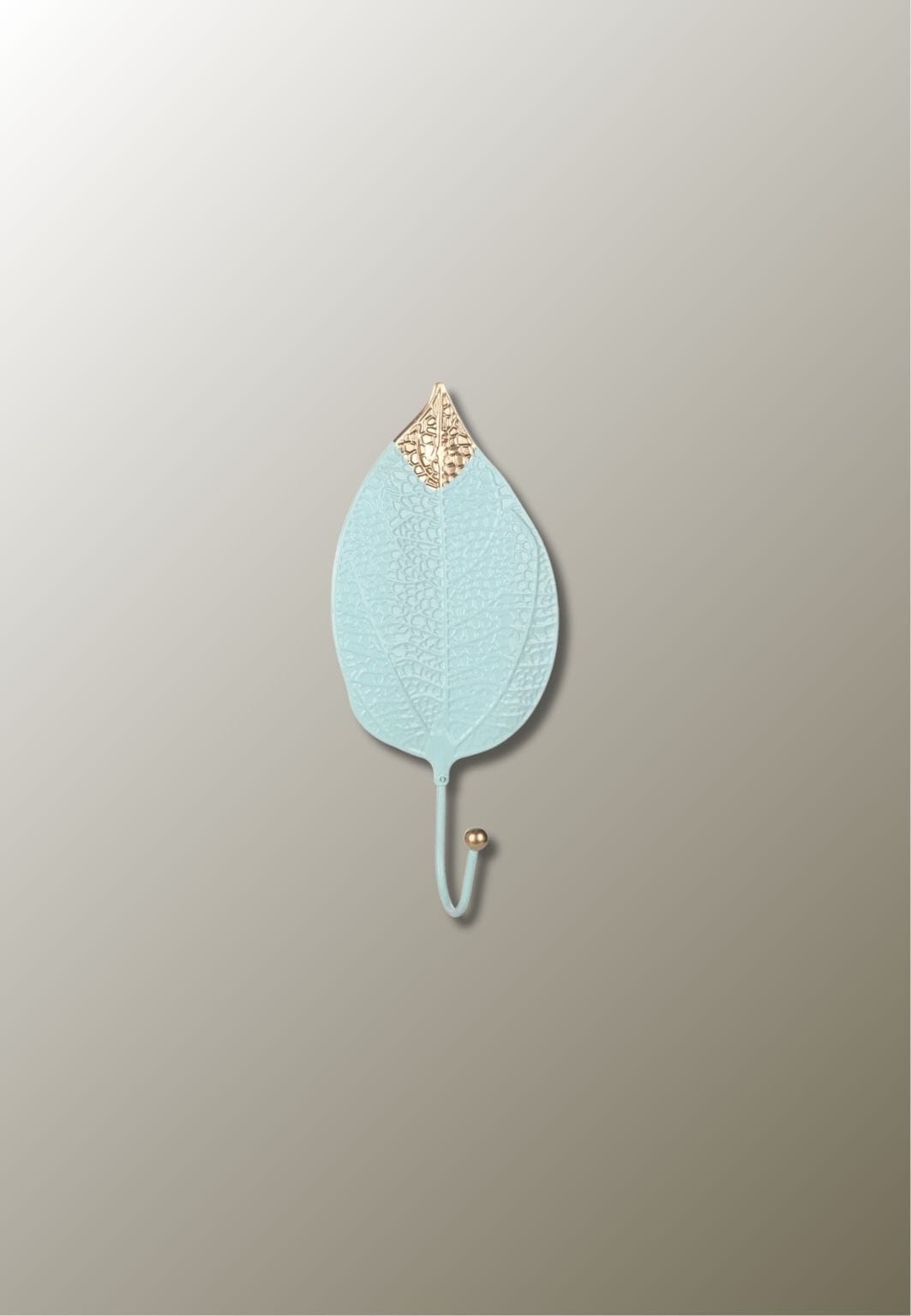 Patère Murale Feuille Ovale Vert d'Eau, Pointe Dorée en Fer