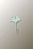 Patère Murale Feuille de Ginkgo à Longue Tige, Vert d'Eau et Doré, 20 x 15 cm