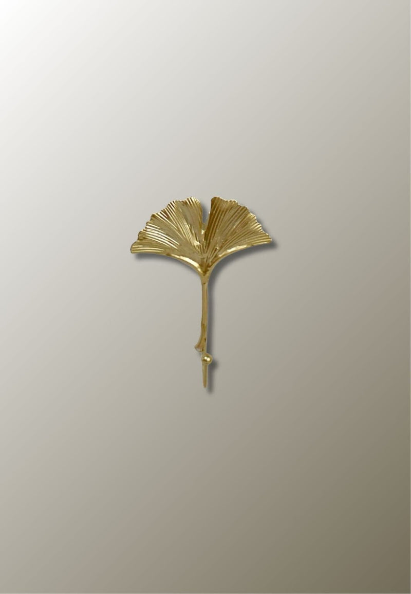 Patère Murale Grande Feuille de Ginkgo Dorée en Fer, 20 cm