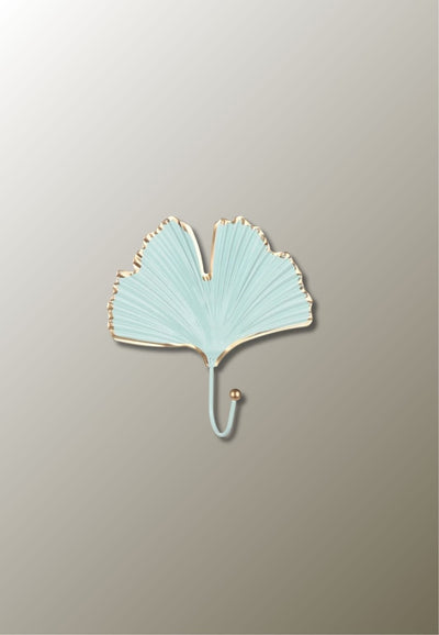 Patère Murale Feuille de Ginkgo en Métal Vert d'Eau, 15 cm