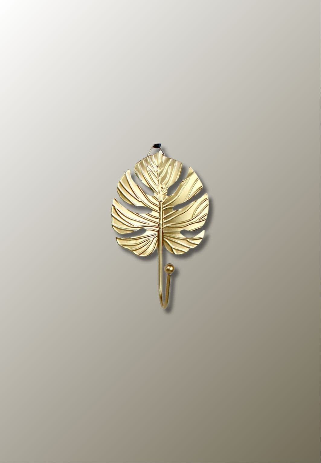 Patère Murale Feuille de Monstera Dorée en Fer, Nervures Gravées