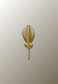 Patère Murale Feuille Plumée Dorée en Fer, Crochet Simple