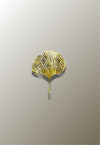 Patère Murale Feuille de Ginkgo Striée en Fer Doré, Crochet à Boule