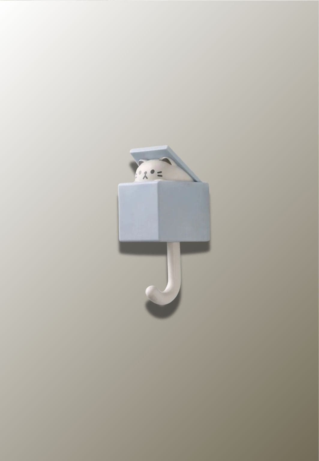 Patère Murale Adhésive Enfant Chat dans sa Boîte Bleu Gris, sans Perçage