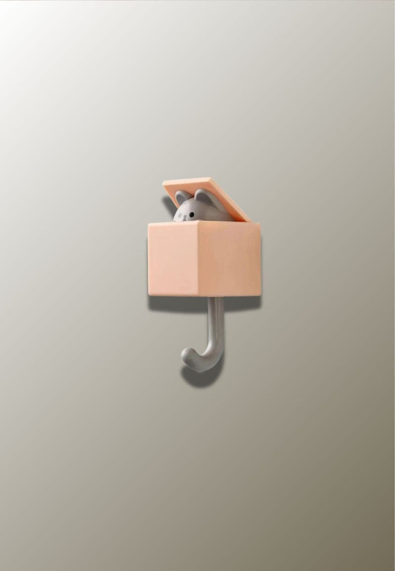 Patère Murale Adhésive Enfant Souris Grise dans sa Boîte Orange