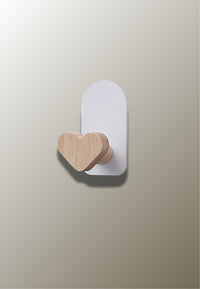 Patère Murale Enfant Cœur en Bois sur Platine Blanche, 6,5 x 3,5 cm