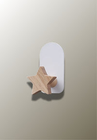 Patère Murale Étoile en Bois Naturel pour Enfant, Plaque Blanche