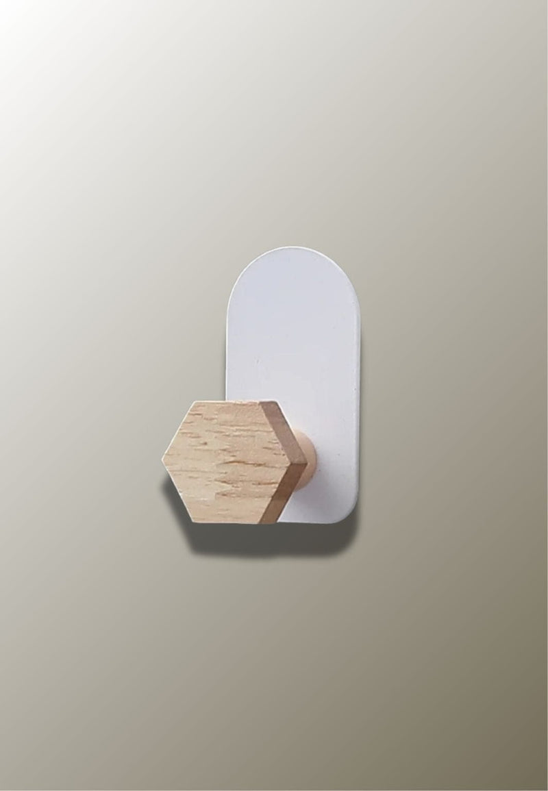 Patère Murale Hexagone en Bois pour Enfant, Plaque Blanche