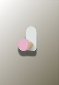 Patère Murale Enfant en Bois, Disque Rose sur Plaque Blanche