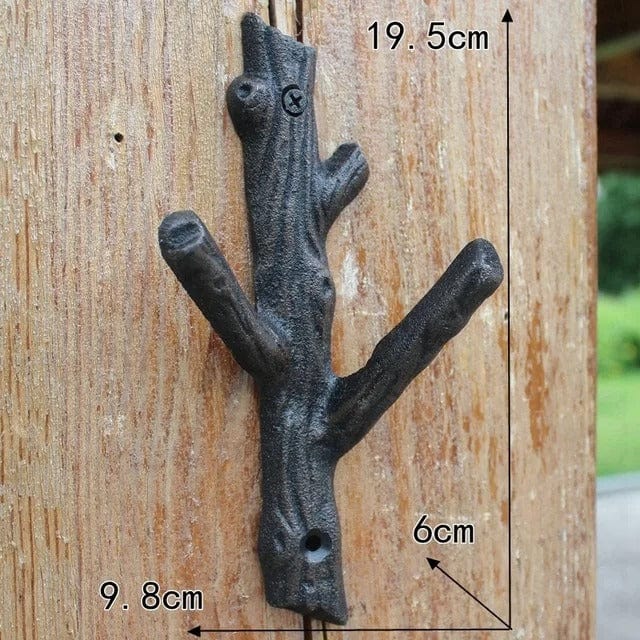 Patère Murale Branche d'Arbre en Fonte, Crochet Rustique 19,5 cm