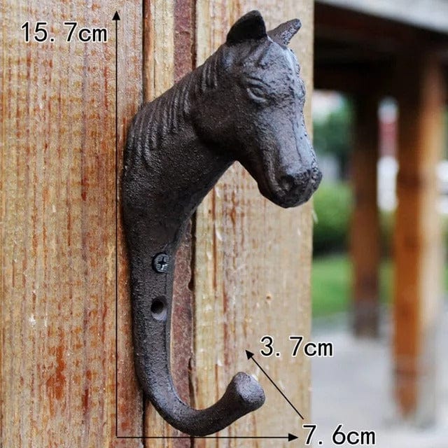 Patère Murale Tête de Cheval en Fonte, Crochet Rustique 15,7 cm