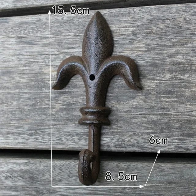 Patère Murale Provençale en Fer, Fleur de Lys, 15,5 cm