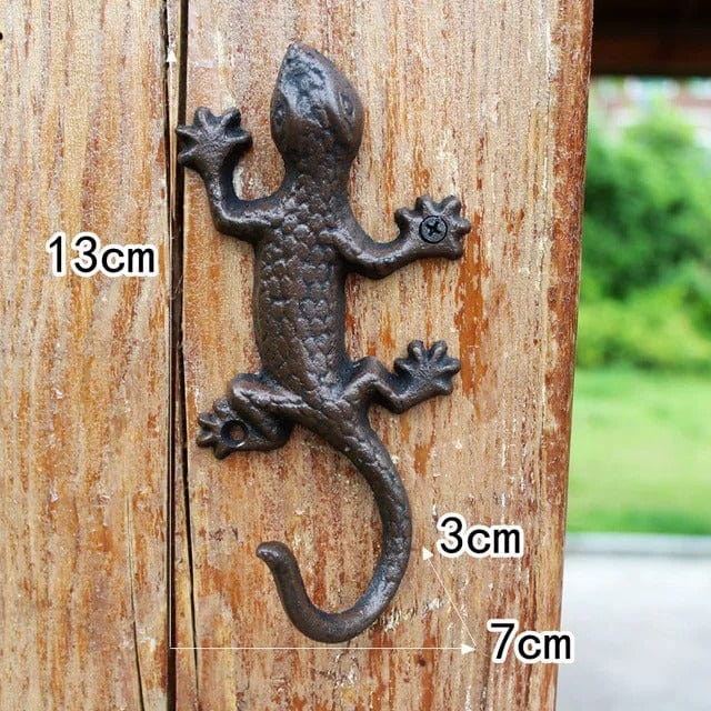 Patère Murale Gecko en Fonte, Crochet Queue Enroulée 13 cm