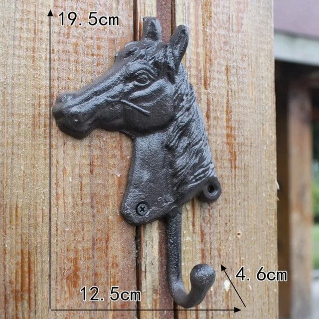 Patère Murale Tête de Cheval en Fonte, Crochet Rustique 19,5 cm