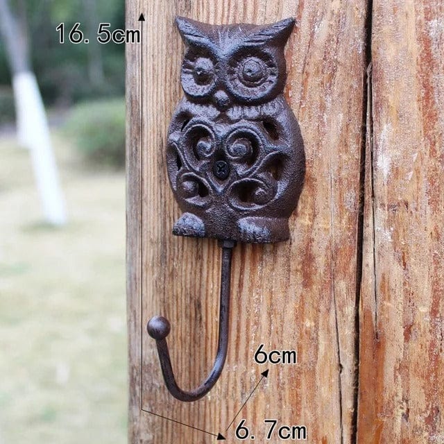 Patère Murale Hibou en Fonte, Crochet Rustique à Boule, 16,5 cm