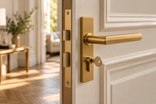 Serrure encastrable et cylindre de porte sur une porte en bois