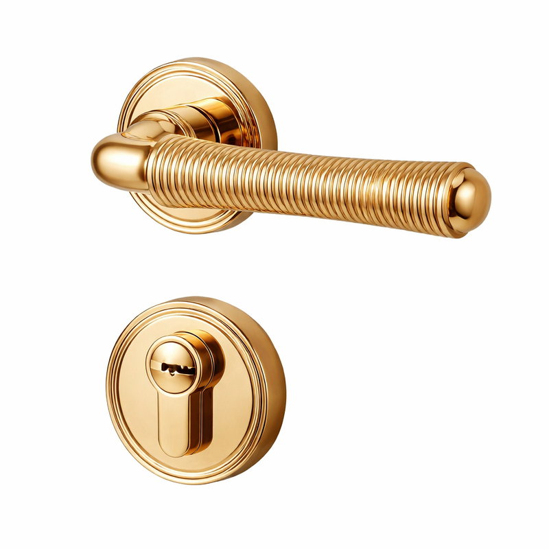 Poignée de Porte Intérieure Dorée Brillante, Béquille Striée en Zinc