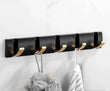 Porte-Manteau Mural Pliable Noir et Doré, 5 Crochets, 40 cm