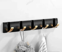 Porte-Manteau Mural Pliable Noir et Doré, 5 Crochets, 40 cm