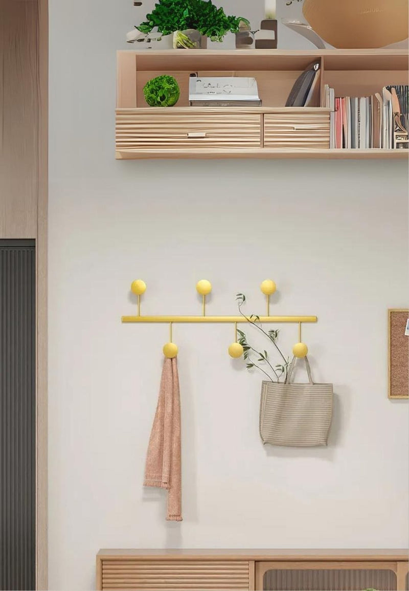 Porte-Manteau Mural Vertical Doré, Lot de 2 Barres de 4 Crochets Disques, 43 cm, vue 2