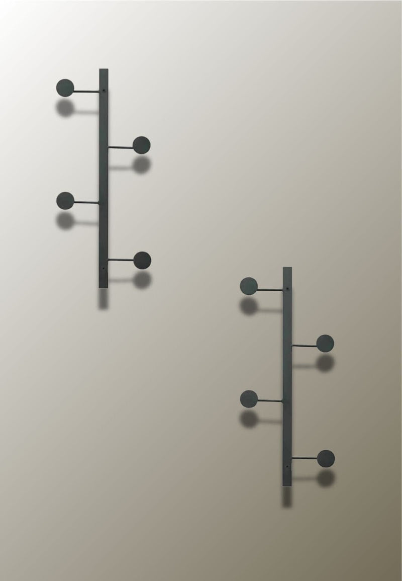 Porte-Manteau Mural Vertical Noir, Lot de 2 Barres de 4 Crochets Disques