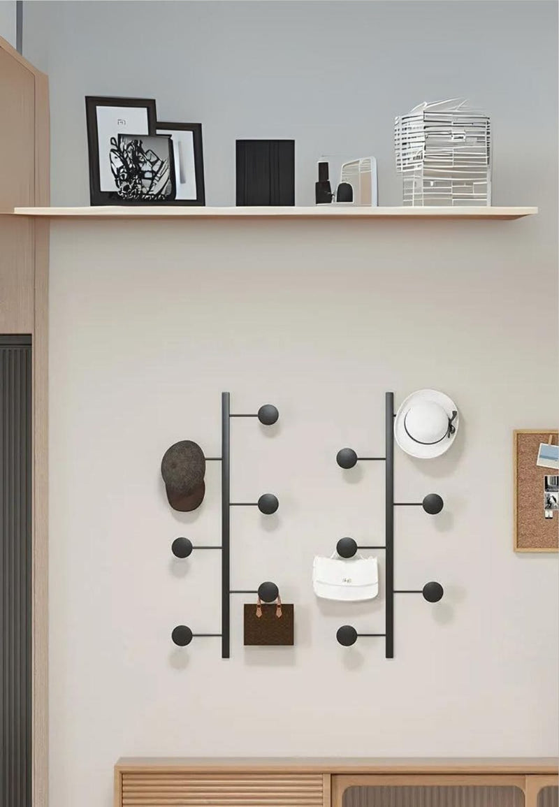 Porte-Manteau Mural Vertical Noir, Lot de 2 Barres de 4 Crochets Disques, vue 2