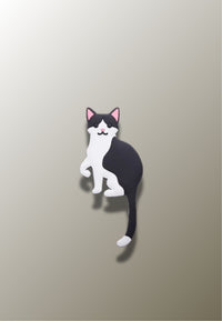 Patère Adhésive Enfant Chat Noir et Blanc en Silicone, Queue en Crochet