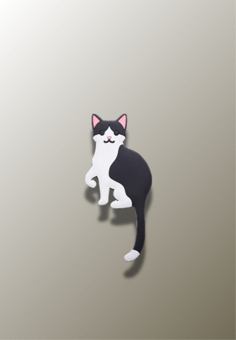 Patère Adhésive Enfant Chat Noir et Blanc en Silicone, Queue en Crochet