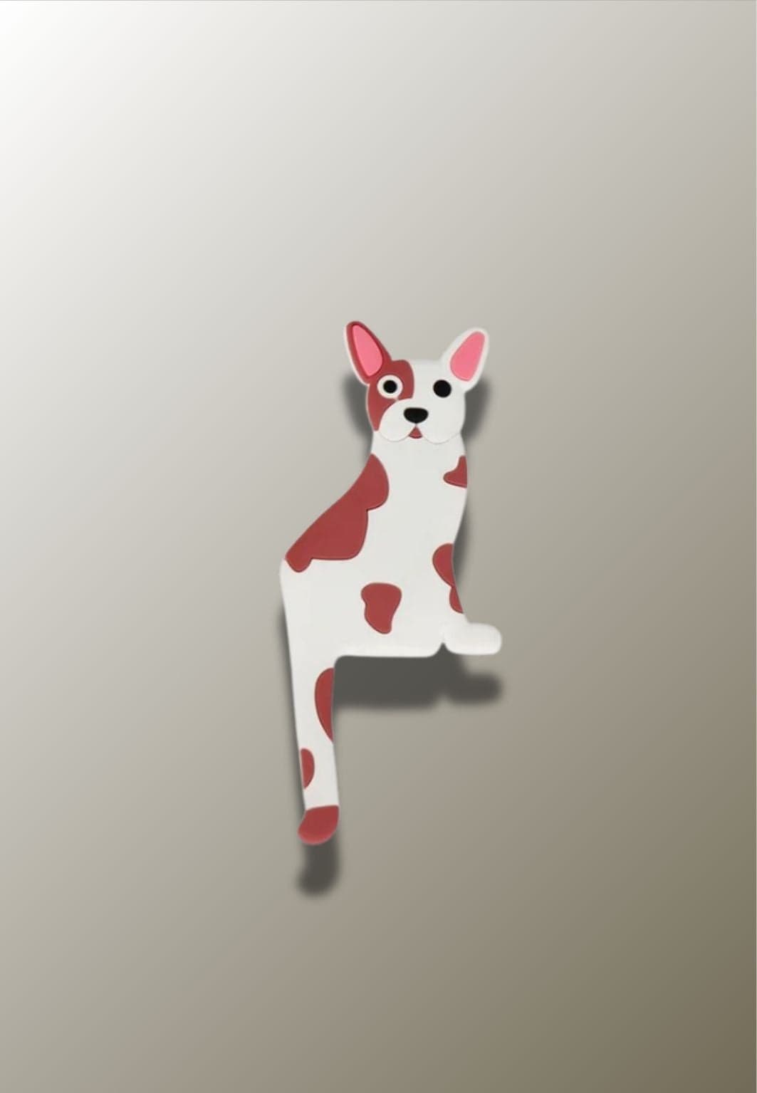 Patère Murale Adhésive Enfant Chien Blanc Tacheté de Brun en Silicone