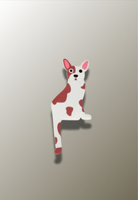 Patère Murale Adhésive Enfant Chien Blanc Tacheté de Brun en Silicone