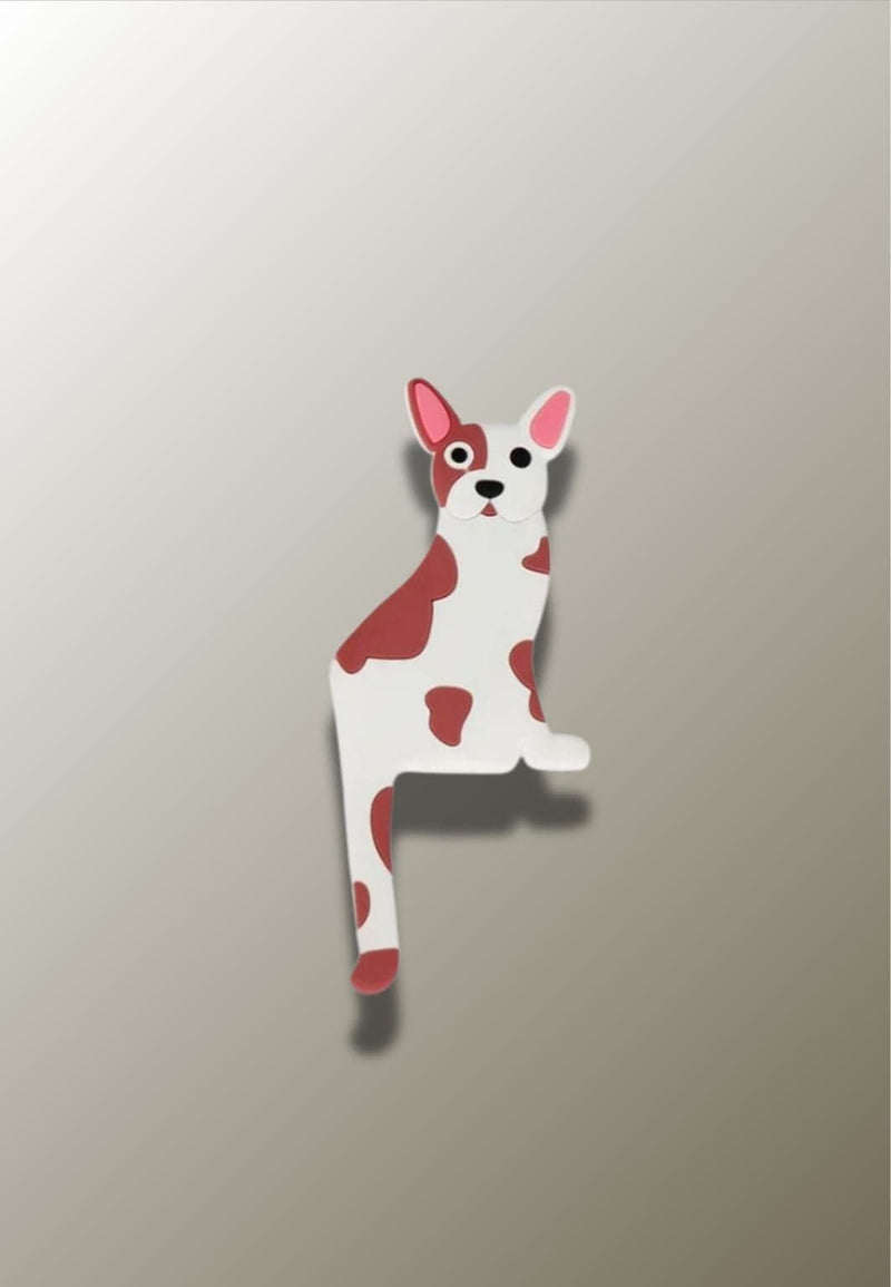 Patère Murale Adhésive Enfant Chien Blanc Tacheté de Brun en Silicone