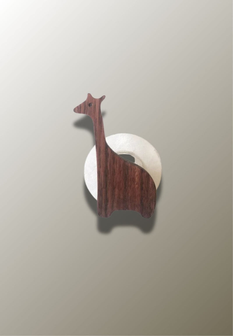 Patère Murale Enfant Girafe en Bois de Noyer, avec Adhésif et Vis