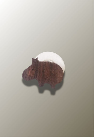 Patère Murale Hippopotame en Bois de Noyer pour Chambre d'Enfant