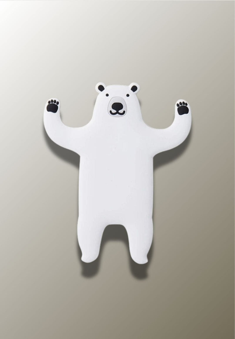 Patère Adhésive Ours Blanc en Silicone, Bras Levés pour Enfant