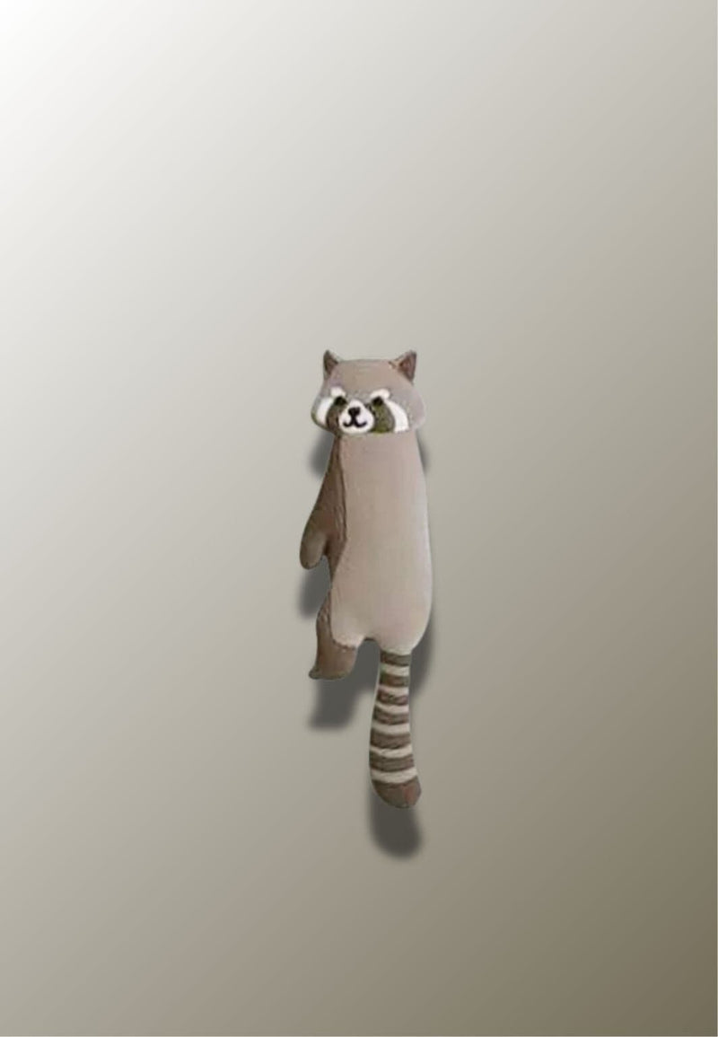 Patère Adhésive Enfant Raton-Laveur Gris en Silicone, Queue en Crochet