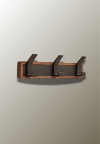 Porte-Manteau Mural en Bois Foncé, 3 Crochets Noirs Plats