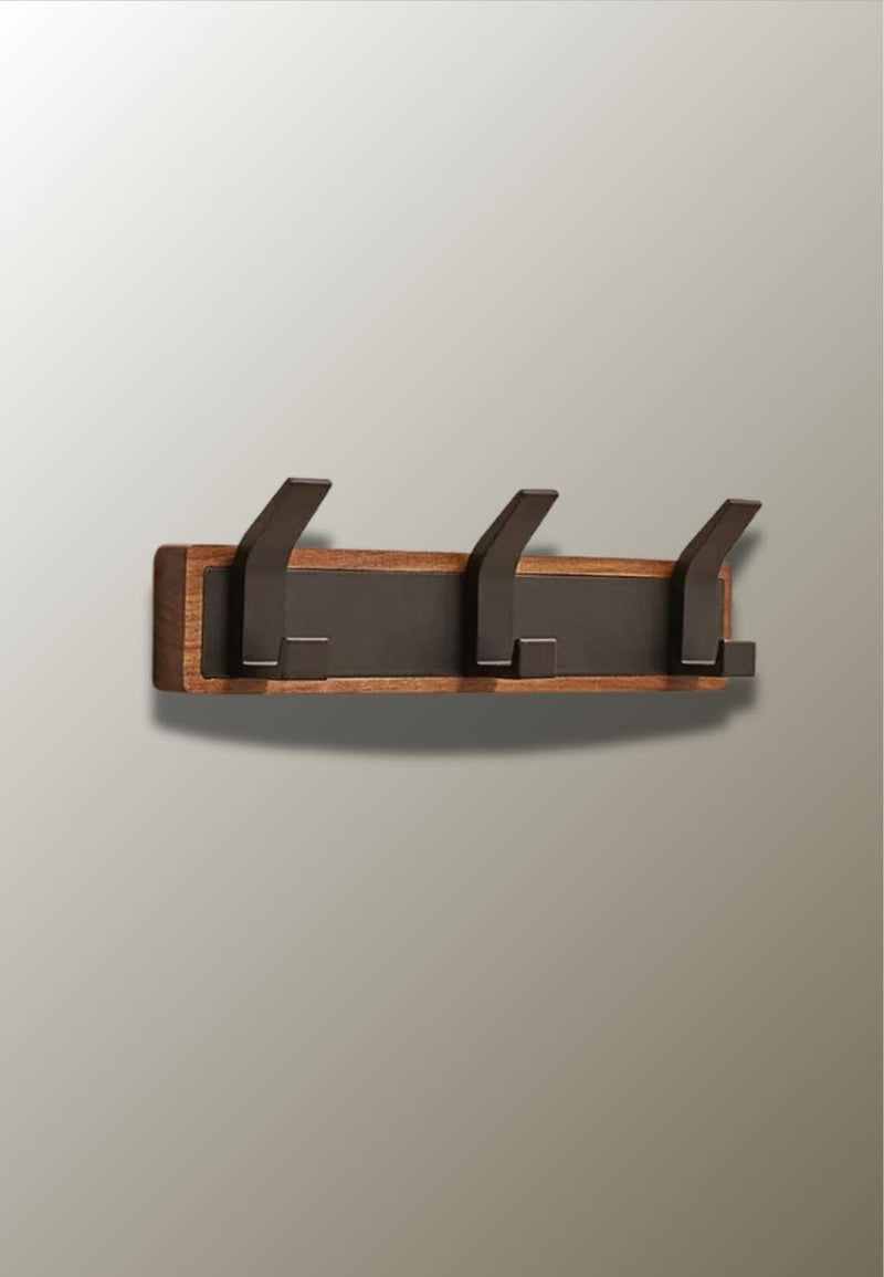 Porte-Manteau Mural en Bois Foncé, 3 Crochets Noirs Plats