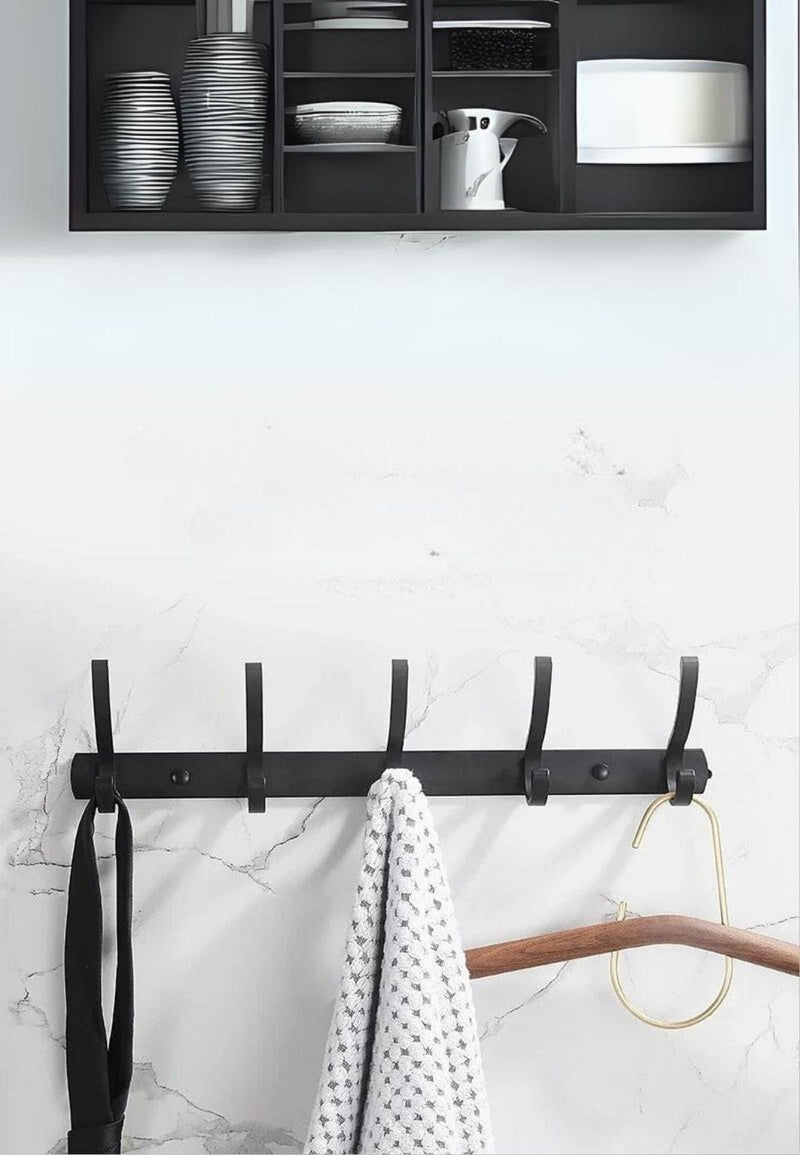 Porte-Manteau Mural Blanc en Aluminium, 4 Crochets en Virgule, Barre Plate, vue 2